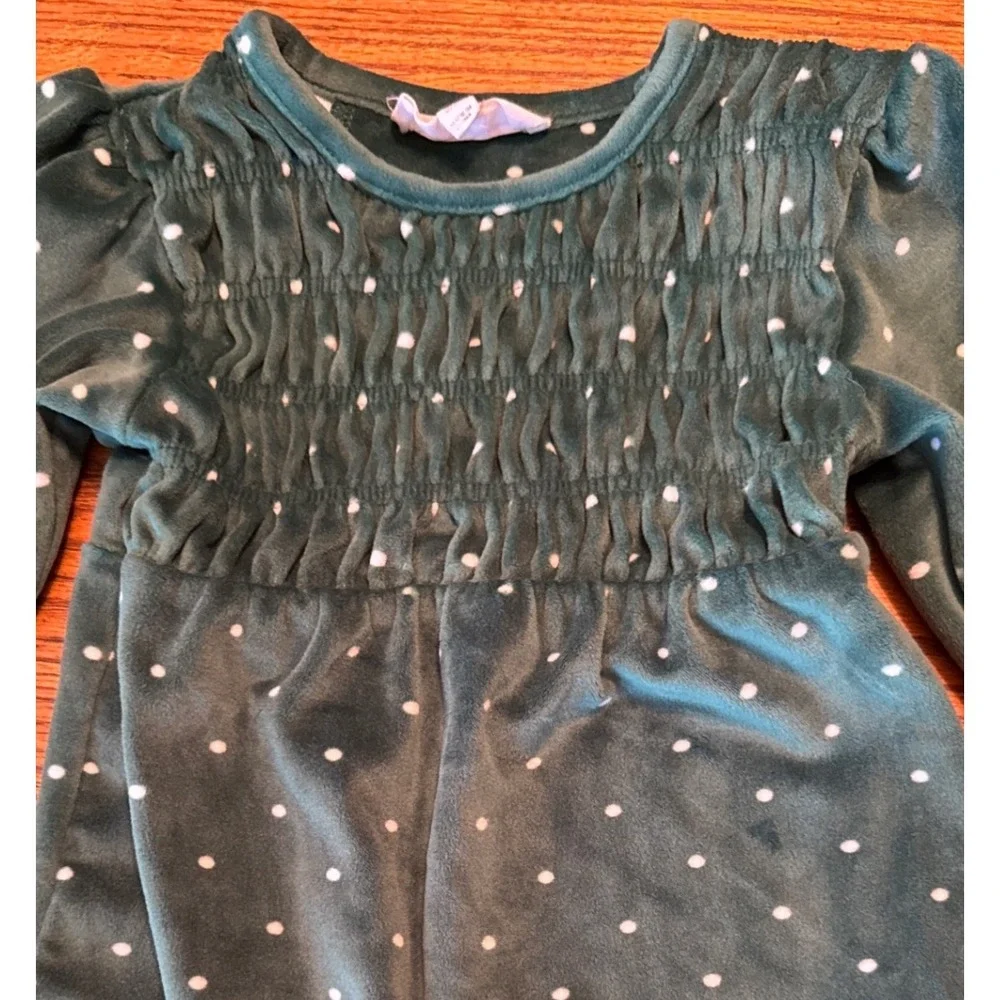 Jessica Simpson Baby Romper Velour Smocked‎ Green Polka Dot 3-6M